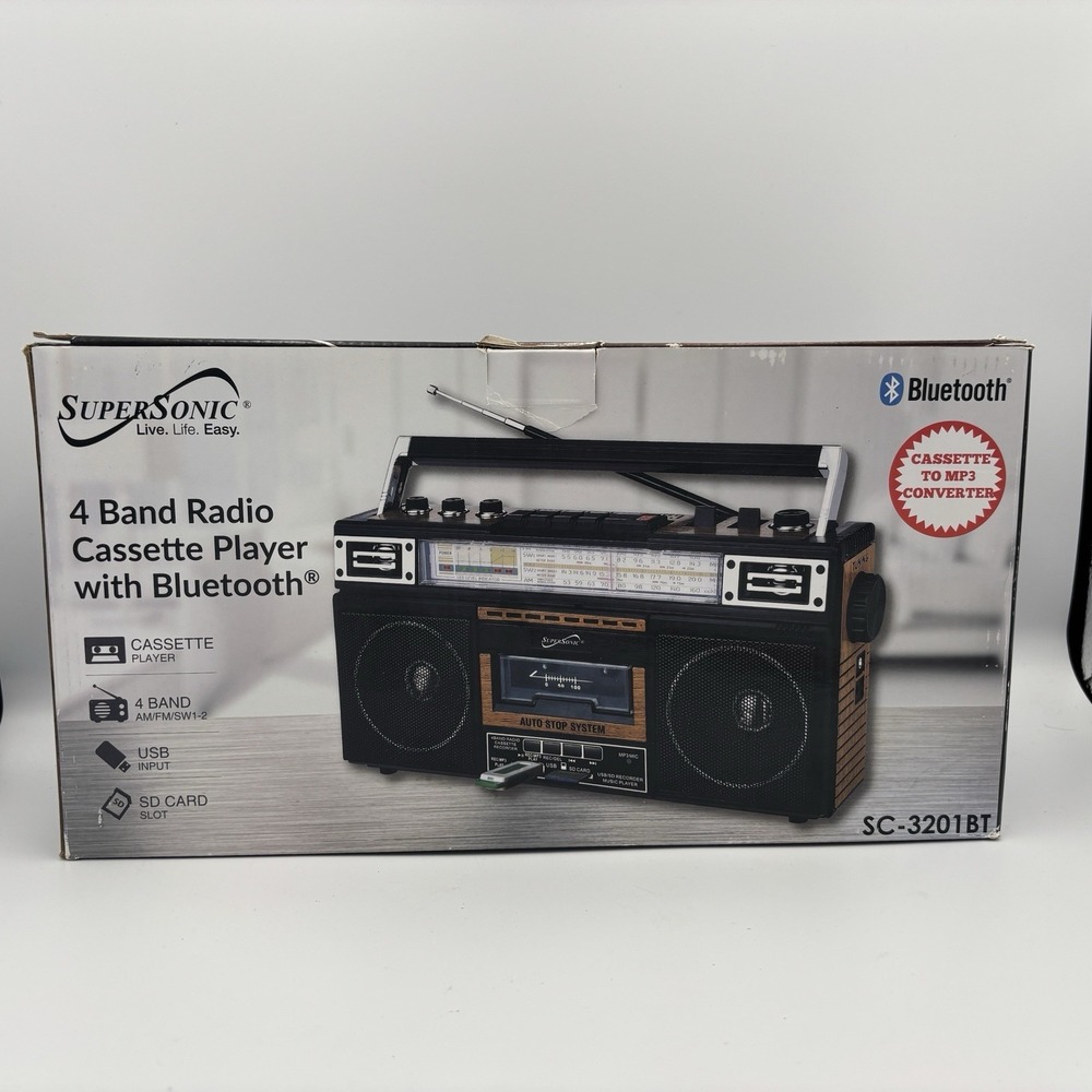 Supersonic SC 3201BT 4 Band Radio Cassette Player Boombox Bluetooth Speaker NEW